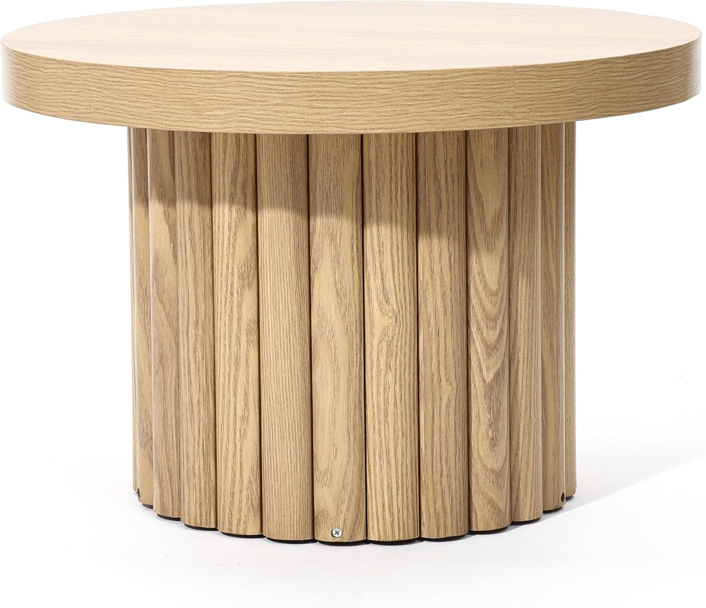 LuxenHome Wood Round Side Table, 19" Fluted End Table for Small Spaces, Mid Century Modern Wooden Accent Tables, Small Bedside Table, Couch Side Table, Nightstand for Living Room Bedroom Couch