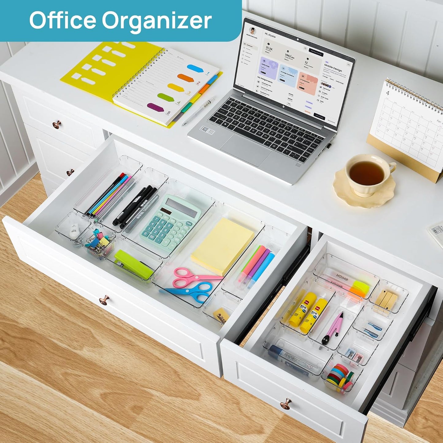 Vtopmart 88PCS Clear Plastic Drawer Organizers Set, 5-Size Versatile Bathroom Drawer Organizer Trays, Storage Bins for Makeup, Vanity, Kitchen Gadgets Utensils and Office