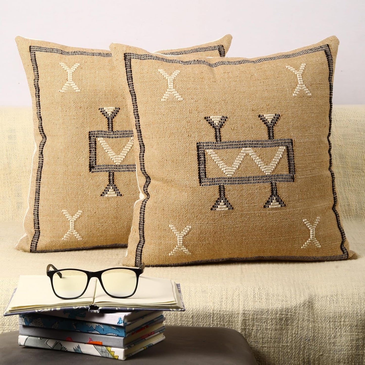 Trade Star Set of 2 Kilim Cushion Cover Handloomed Rug Decorative Cushion case 70% Jute 30% Wool Pillow Shams 18x18 Inches Handwoven Designer Pillowcase (Kilim 11)