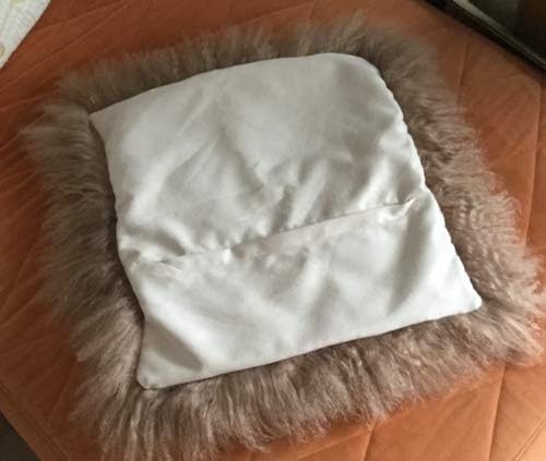 Seek4comfortable Mongolian Lamb Fur Throw Pillow Cover Real Fur Decorative Cushion Cover Pillow Case Home Decorative Square Throw Pillow Cover Plain Wool Pillow Protector, Khaki (18"x18")