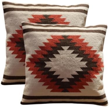 Handmade 100% Wool Kilim Pillow Cover – 18x18 Inches, Durable Indian Cushion Case, Premium New Zealand Wool for Home Decor (Orange, Pack of 1)