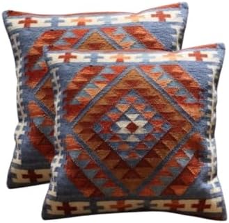 Handmade 100% Wool Kilim Pillow Cover – 18x18 Inches, Durable Indian Cushion Case, Premium New Zealand Wool for Home Decor (Orange, Pack of 1)