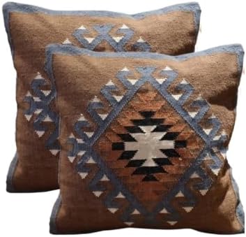 Handmade 100% Wool Kilim Pillow Cover – 18x18 Inches, Durable Indian Cushion Case, Premium New Zealand Wool for Home Decor (Orange, Pack of 1)