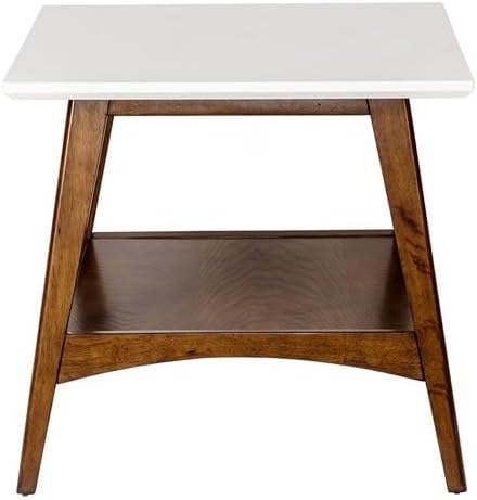 Madison Park Parker End Tables-Solid Wood, Two-Tone Finish with Lower Storage Shelf Modern Mid-Century Accent Living Room Furniture, Medium, Off-White/Pecan