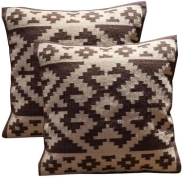 Handmade 100% Wool Kilim Pillow Cover – 18x18 Inches, Durable Indian Cushion Case, Premium New Zealand Wool for Home Decor (Orange, Pack of 1)