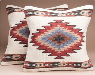 Mission Del Rey Southwestern Wool Throw Pillow Covers 18x18 - (Pair) 2 Hand Woven Western Pattern for Native American Style and Rustic Cabin Decor (Cheyenne)