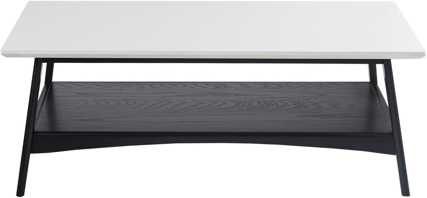 Madison Park Parker End Tables-Solid Wood, Two-Tone Finish with Lower Storage Shelf Modern Mid-Century Accent Living Room Furniture, Medium, Off-White/Pecan