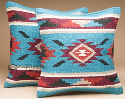 Mission Del Rey Southwestern Wool Throw Pillow Covers 18x18 - (Pair) 2 Hand Woven Western Pattern for Native American Style and Rustic Cabin Decor (Cheyenne)