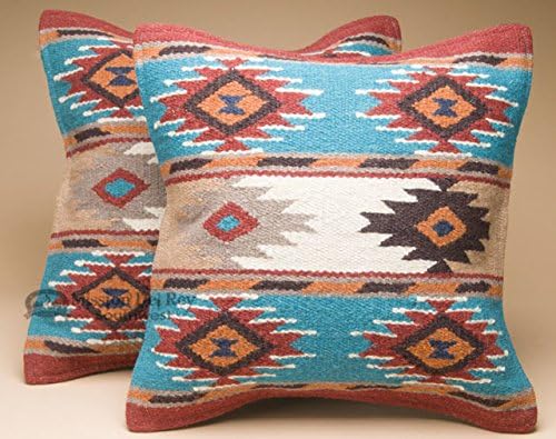 Mission Del Rey Southwestern Wool Throw Pillow Covers 18x18 - (Pair) 2 Hand Woven Western Pattern for Native American Style and Rustic Cabin Decor (Cheyenne)