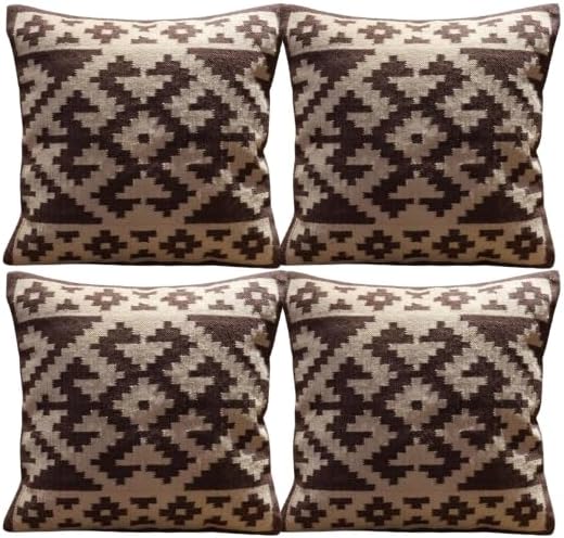 Handmade 100% Wool Kilim Pillow Cover – 18x18 Inches, Durable Indian Cushion Case, Premium New Zealand Wool for Home Decor (Orange, Pack of 1)