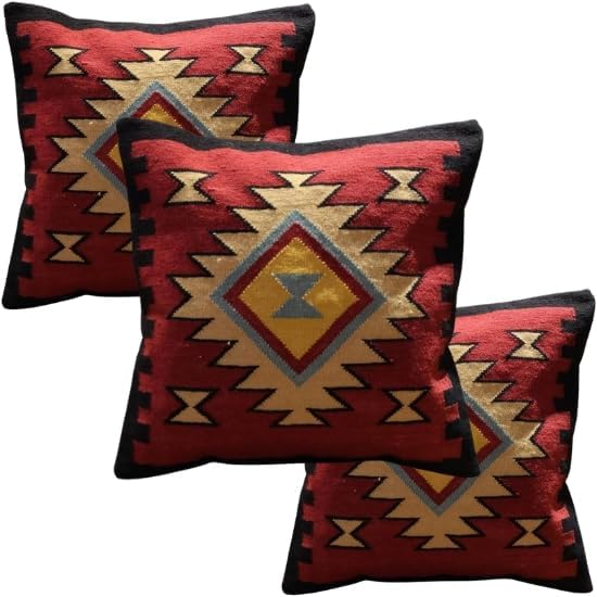 Handmade 100% Wool Kilim Pillow Cover – 18x18 Inches, Durable Indian Cushion Case, Premium New Zealand Wool for Home Decor (Orange, Pack of 1)