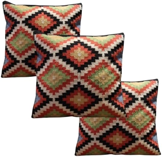 Handmade 100% Wool Kilim Pillow Cover – 18x18 Inches, Durable Indian Cushion Case, Premium New Zealand Wool for Home Decor (Orange, Pack of 1)