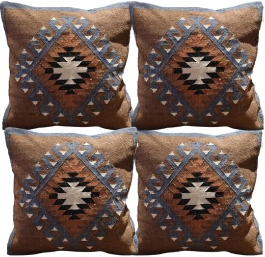 Handmade 100% Wool Kilim Pillow Cover – 18x18 Inches, Durable Indian Cushion Case, Premium New Zealand Wool for Home Decor (Orange, Pack of 1)