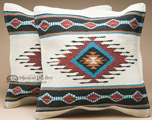 Mission Del Rey Southwestern Wool Throw Pillow Covers 18x18 - (Pair) 2 Hand Woven Western Pattern for Native American Style and Rustic Cabin Decor (Cheyenne)
