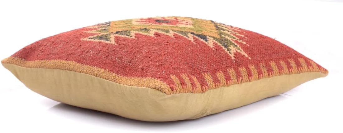 Boho Throw Pillow Covers Set of 4 | Handcrafted Kilim Wool & Jute Cushion Covers | 18x18 Inch Ethnic Decorative Pillowcases for Sofa, Couch, Bedroom & Living Room – Pattern 12