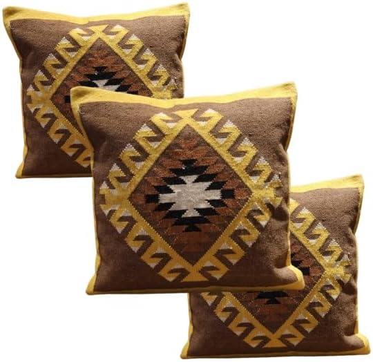 Handmade 100% Wool Kilim Pillow Cover – 18x18 Inches, Durable Indian Cushion Case, Premium New Zealand Wool for Home Decor (Orange, Pack of 1)