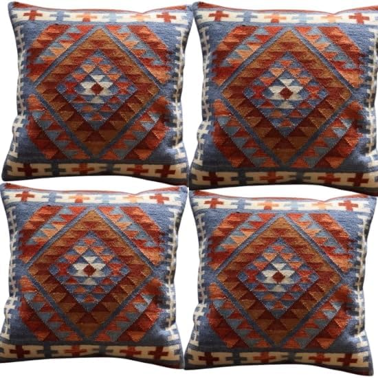 Handmade 100% Wool Kilim Pillow Cover – 18x18 Inches, Durable Indian Cushion Case, Premium New Zealand Wool for Home Decor (Orange, Pack of 1)