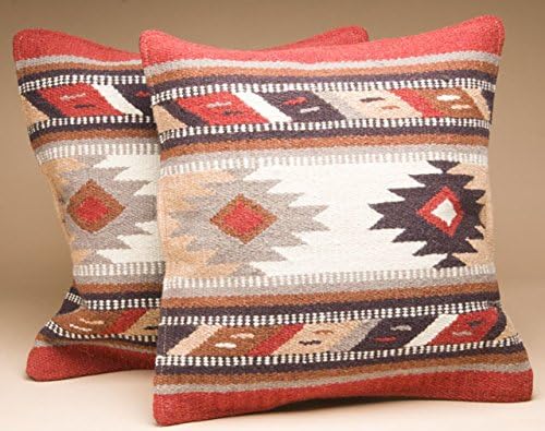 Mission Del Rey Southwestern Wool Throw Pillow Covers 18x18 - (Pair) 2 Hand Woven Western Pattern for Native American Style and Rustic Cabin Decor (Cheyenne)