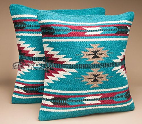 Mission Del Rey Southwestern Wool Throw Pillow Covers 18x18 - (Pair) 2 Hand Woven Western Pattern for Native American Style and Rustic Cabin Decor (Cheyenne)