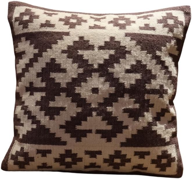 Handmade 100% Wool Kilim Pillow Cover – 18x18 Inches, Durable Indian Cushion Case, Premium New Zealand Wool for Home Decor (Orange, Pack of 1)