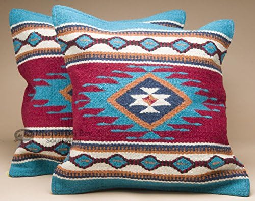 Mission Del Rey Southwestern Wool Throw Pillow Covers 18x18 - (Pair) 2 Hand Woven Western Pattern for Native American Style and Rustic Cabin Decor (Cheyenne)