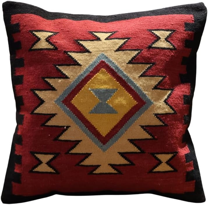 Handmade 100% Wool Kilim Pillow Cover – 18x18 Inches, Durable Indian Cushion Case, Premium New Zealand Wool for Home Decor (Orange, Pack of 1)