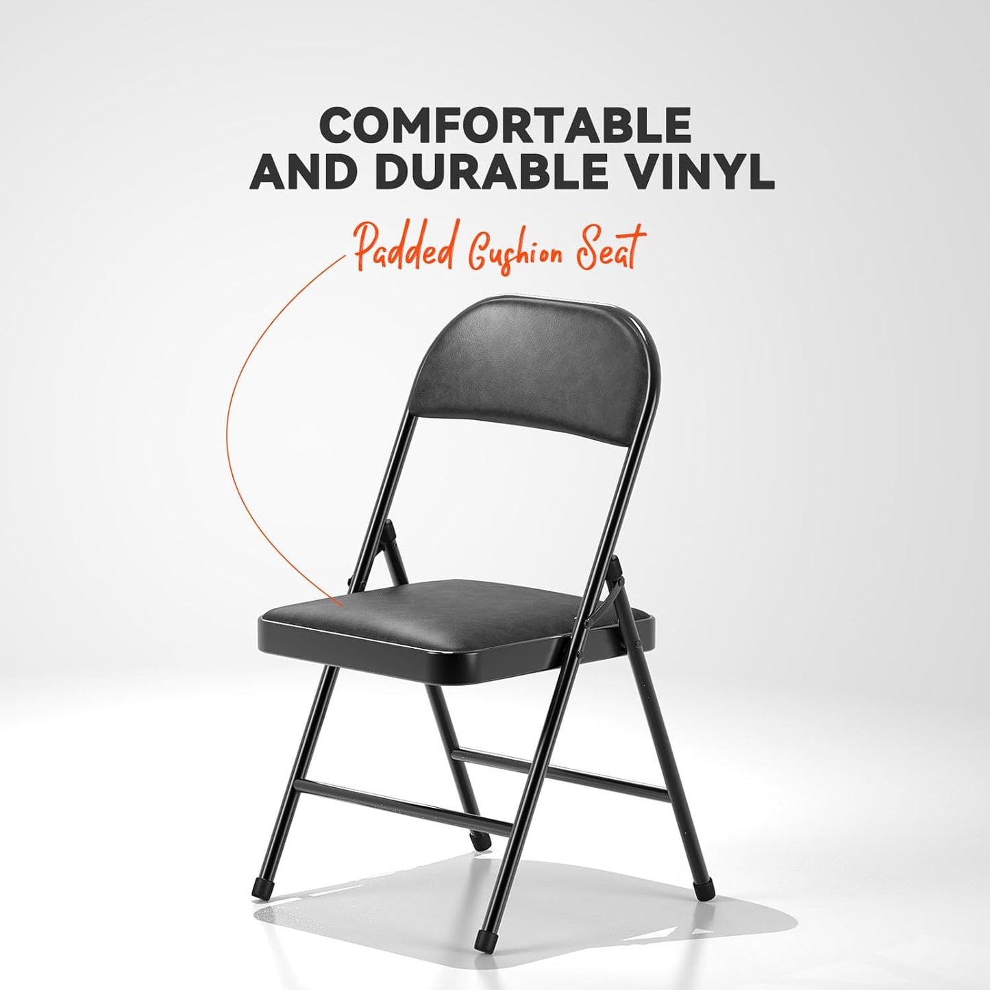 Nazhura 4 Pack Folding Chairs with Padded Cushion and Back, Khaki Metal Chairs with Comfortable Cushion and Durable Steel Frame for Home and Office, for Indoor and Outdoor Events (Black, 4 Pack)