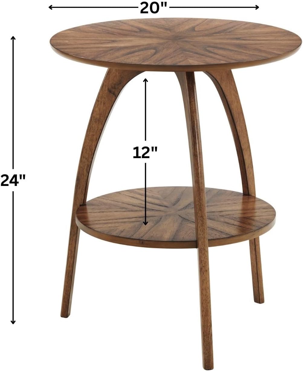 Martin Svensson Home Retro Mid-Century Modern Round Wood End Table, Solid Grain Side Table with Lower Shelf, Small Accent Table for Living Room or Nightstand. Nutmeg Brown.