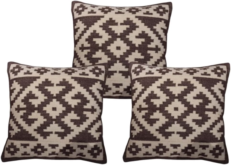 Handmade 100% Wool Kilim Pillow Cover – 18x18 Inches, Durable Indian Cushion Case, Premium New Zealand Wool for Home Decor (Orange, Pack of 1)