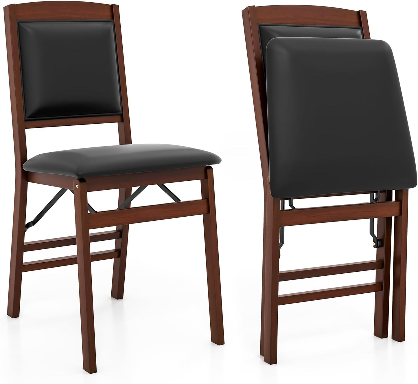 Giantex Folding Dining Chairs Set of 2, Foldable Wood Kitchen Chairs with Padded Seat, Solid Wood Frame, Max Load 400 Lbs, No Assembly Easy to Store Wooden Dining Chairs for Apartment, Small Space