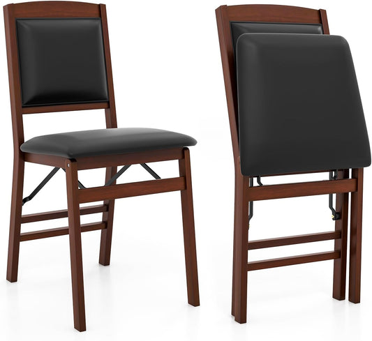Giantex Folding Dining Chairs Set of 2, Foldable Wood Kitchen Chairs with Padded Seat, Solid Wood Frame, Max Load 400 Lbs, No Assembly Easy to Store Wooden Dining Chairs for Apartment, Small Space