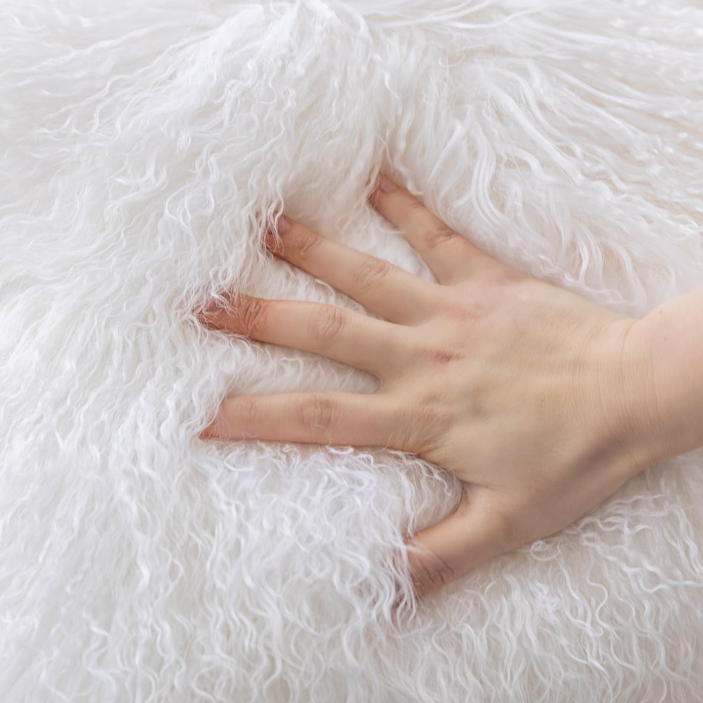 Real 100% Tibetan Mongolian Lamb Sheepskin Wool Fur Throw Pillow Covers White 18x18 Inch, Super Soft Plush Leather Accent Pillowcase Decorative Cushion Cover for Living Room Bedroom