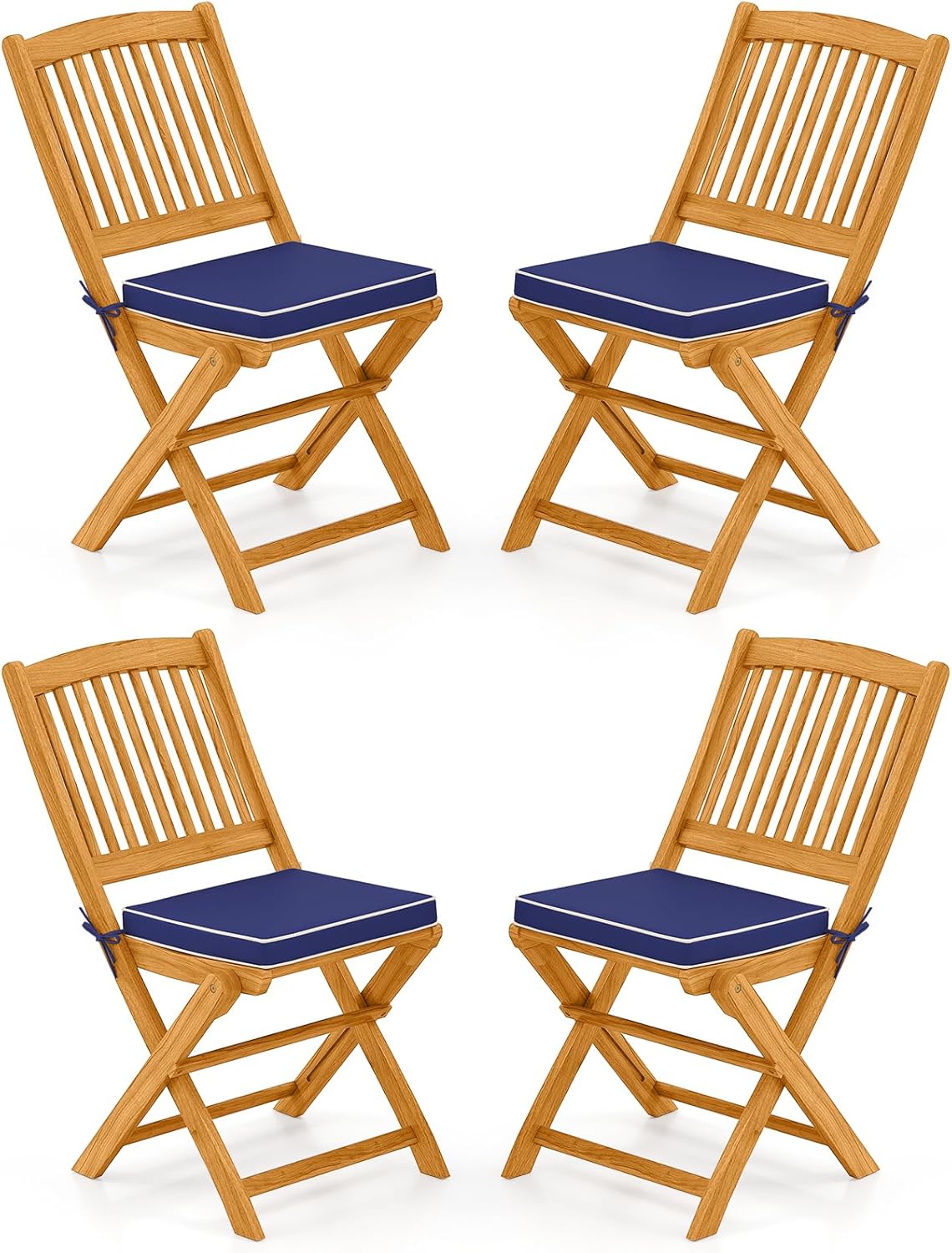 Tangkula 2 Pieces Folding Outdoor Dining Chairs, Acacia Wood Patio Chairs with Soft Cushions, Slatted Backrests and Seats, Outdoor Chairs for Porch, Balcony, Deck and Yard (One-Size,Beige,2)