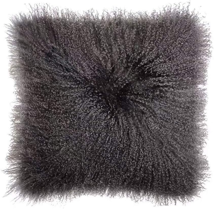 Real 100% Tibetan Mongolian Lamb Sheepskin Wool Fur Throw Pillow Covers White 18x18 Inch, Super Soft Plush Leather Accent Pillowcase Decorative Cushion Cover for Living Room Bedroom