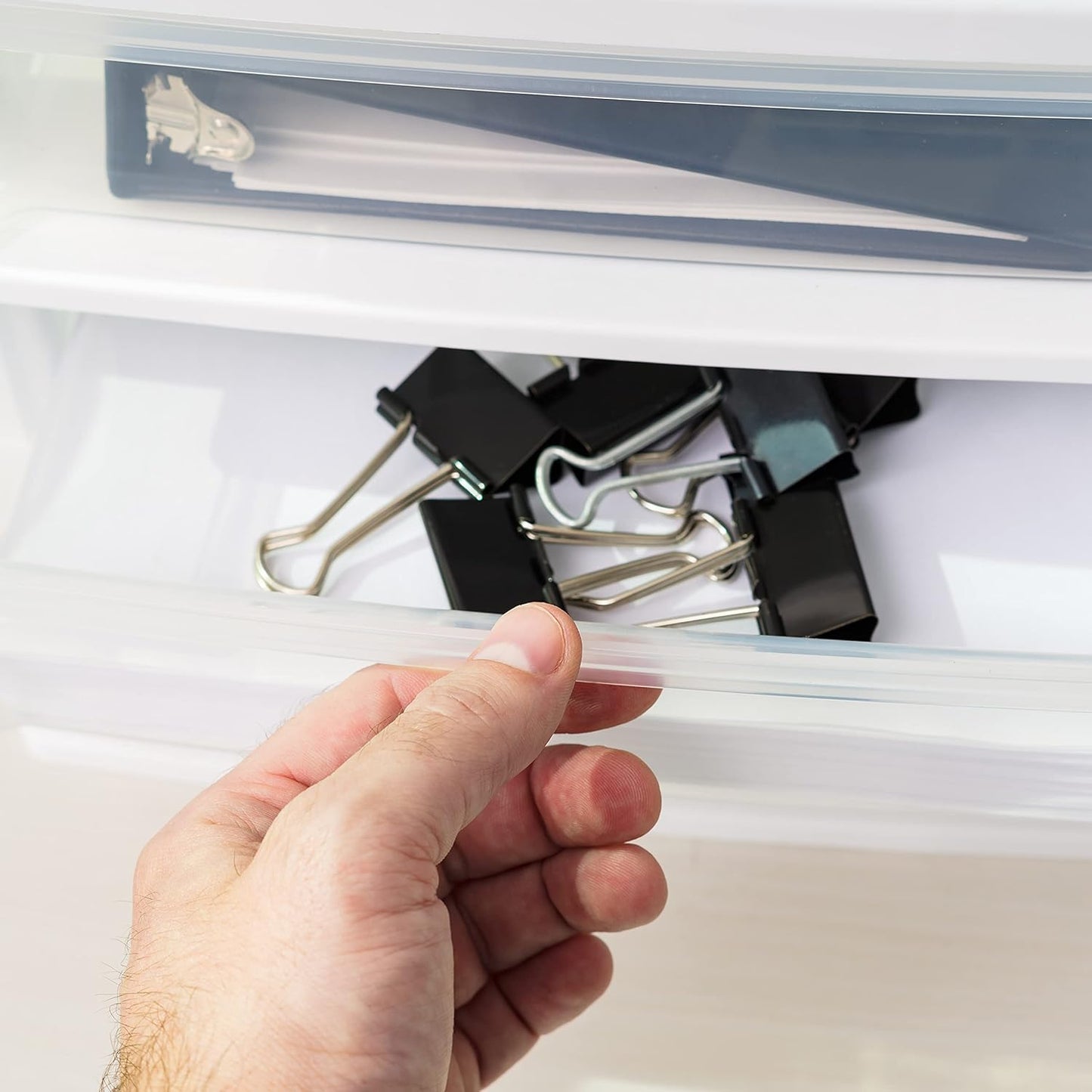 IRIS USA Plastic Stacking Desk Top 3-Drawer Storage Organizer, 2-Pack, for Makeup Vanity Nail Polish Bathroom Stationery Art Craft Supplies Kitchen Office Garage and Small Organization, Medium, White