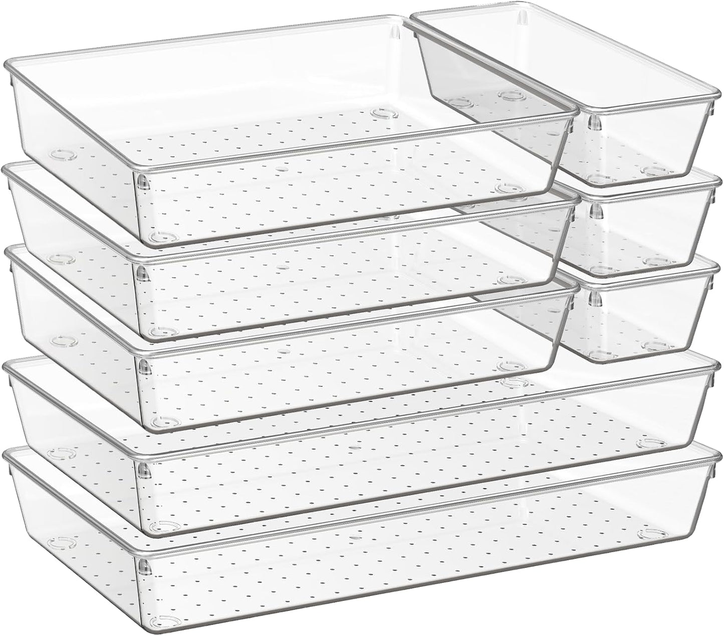 Criusia 21 Pack Large Clear Plastic Drawer Organizer Trays | BPA-Free Acrylic Organizer Bins for Large Kitchen Utensils, Bathroom, Makeup, Jewelries, Office Desk, School Supplies, Perfume
