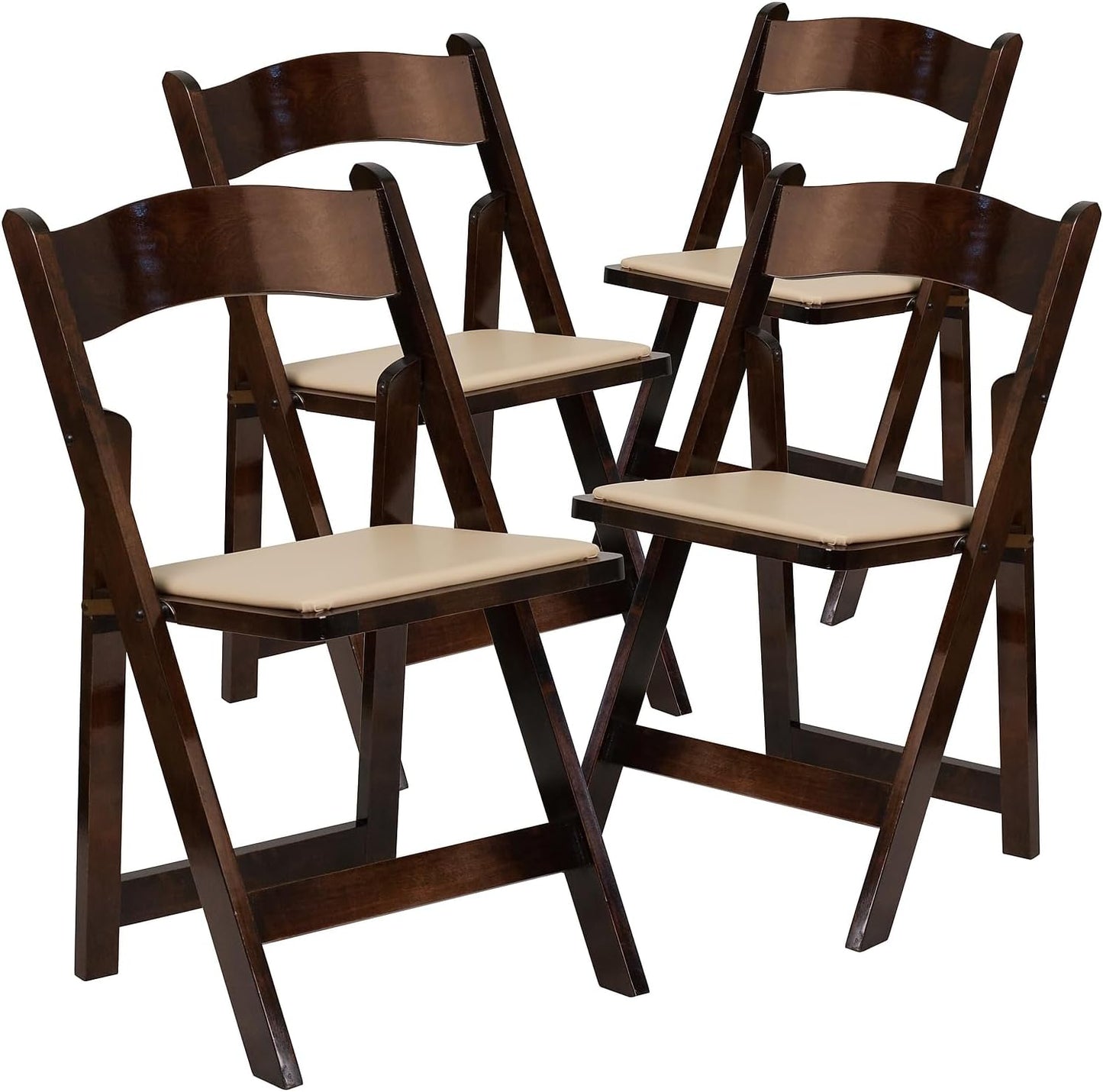 Flash Furniture Hercules Series Beechwood Folding Event Chairs with Padded Seats, Modern Wooden Folding Banquet Chairs, Set of 4, Natural