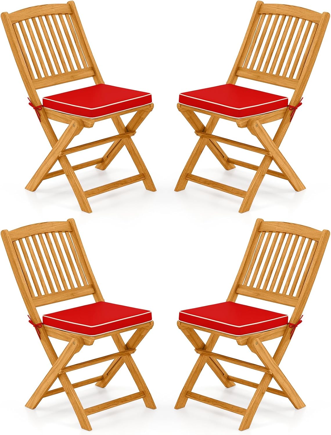 Tangkula 2 Pieces Folding Outdoor Dining Chairs, Acacia Wood Patio Chairs with Soft Cushions, Slatted Backrests and Seats, Outdoor Chairs for Porch, Balcony, Deck and Yard (One-Size,Beige,2)