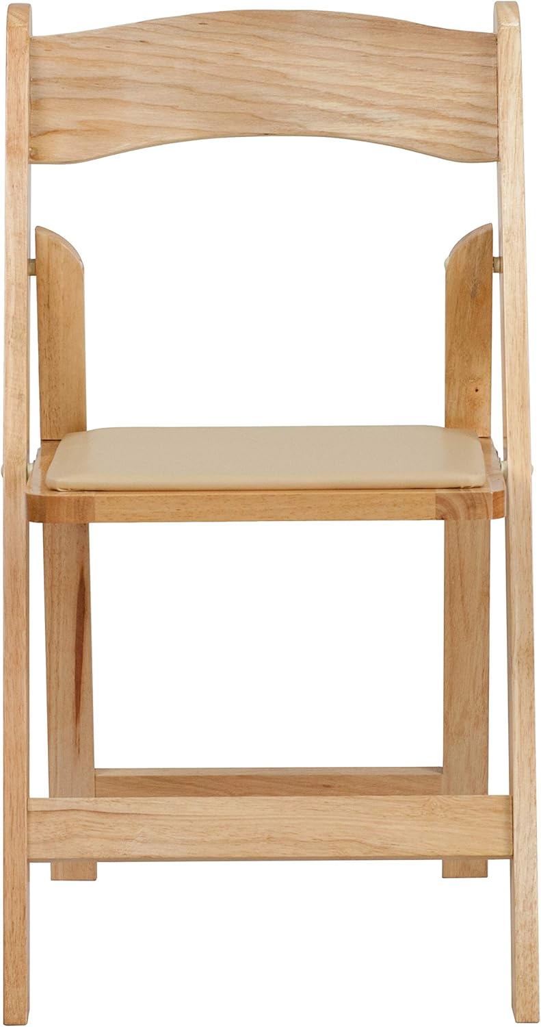Flash Furniture Hercules Series Beechwood Folding Event Chairs with Padded Seats, Modern Wooden Folding Banquet Chairs, Set of 4, Natural