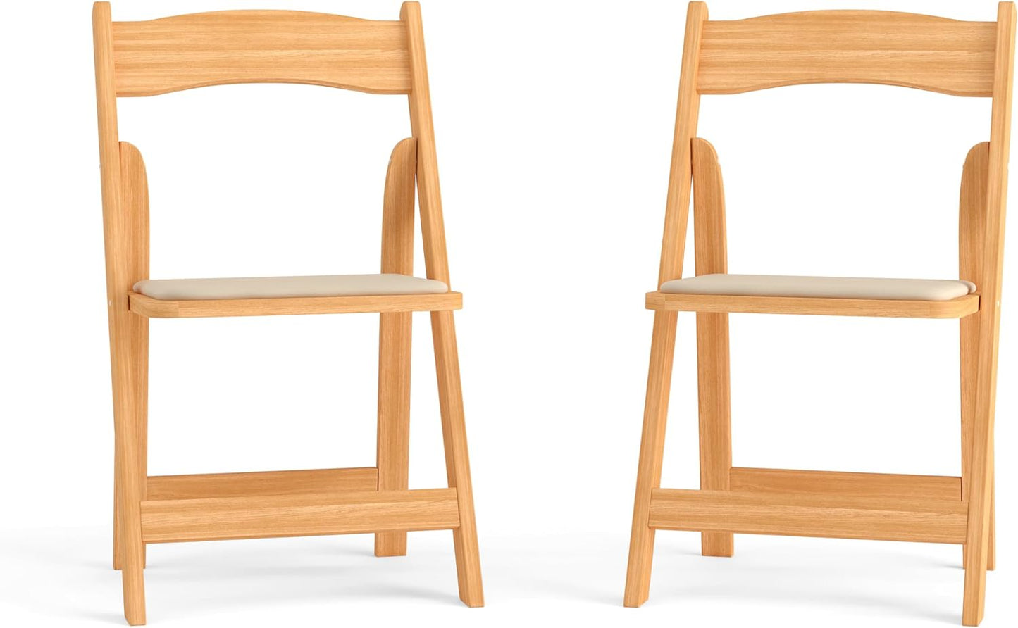 Flash Furniture Hercules Series Beechwood Folding Event Chairs with Padded Seats, Modern Wooden Folding Banquet Chairs, Set of 4, Natural