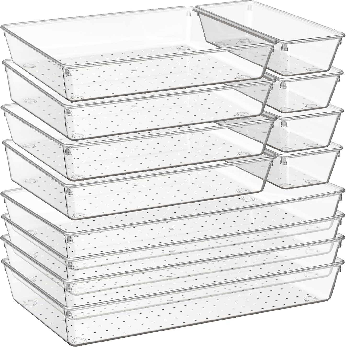 Criusia 21 Pack Large Clear Plastic Drawer Organizer Trays | BPA-Free Acrylic Organizer Bins for Large Kitchen Utensils, Bathroom, Makeup, Jewelries, Office Desk, School Supplies, Perfume