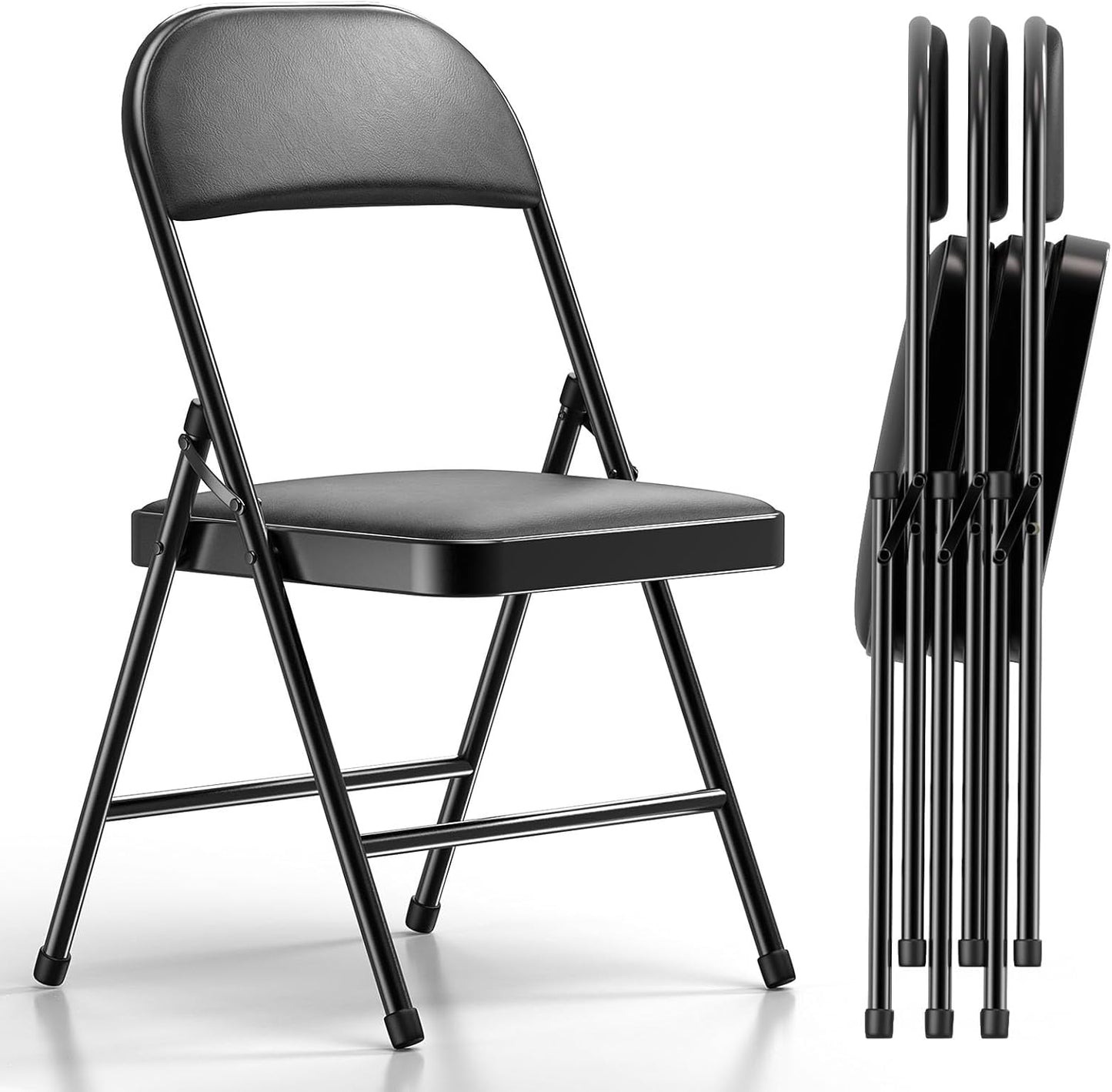 Nazhura 4 Pack Folding Chairs with Padded Cushion and Back, Khaki Metal Chairs with Comfortable Cushion and Durable Steel Frame for Home and Office, for Indoor and Outdoor Events (Black, 4 Pack)
