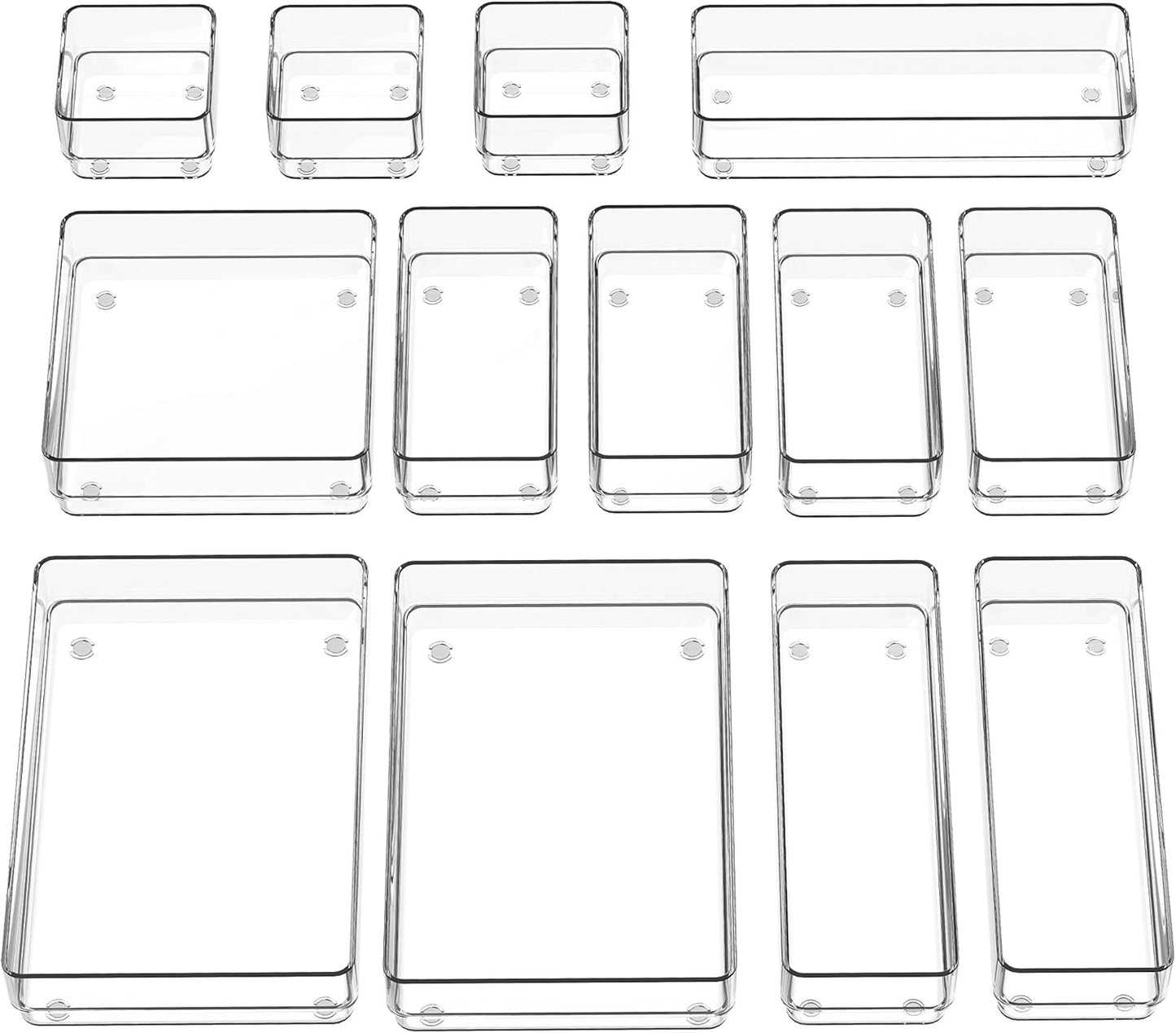 SMARTAKE 37-Piece Drawer Organizer with Non-Slip Silicone Pads, 4-Size Desk Drawer Organizer Trays Storage Tray for Makeup, Jewelries, Utensils in Bedroom Dresser, Office and Kitchen (Clear)