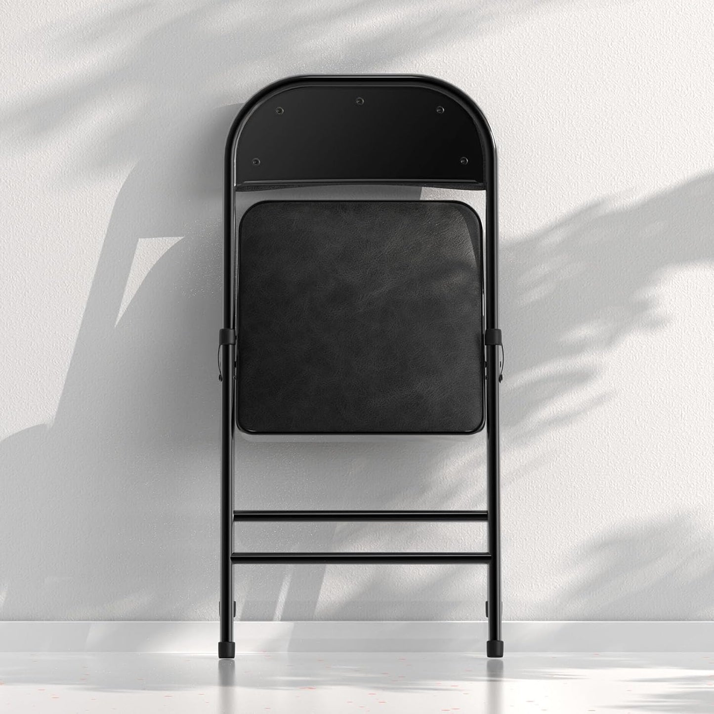 Nazhura 4 Pack Folding Chairs with Padded Cushion and Back, Khaki Metal Chairs with Comfortable Cushion and Durable Steel Frame for Home and Office, for Indoor and Outdoor Events (Black, 4 Pack)