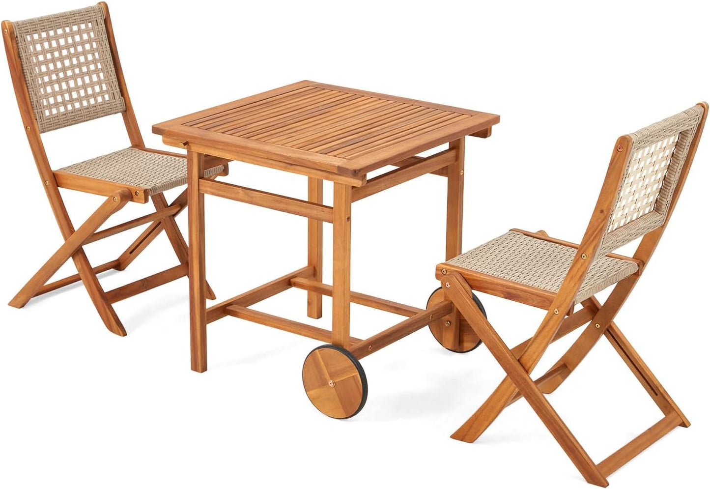 Outdoor Folding Chairs Set of 2, Wooden Patio Dining Chairs with High Back, Grey Rattan Farmhouse Style Deck Chair for Backyard, Porch, or Indoor Use