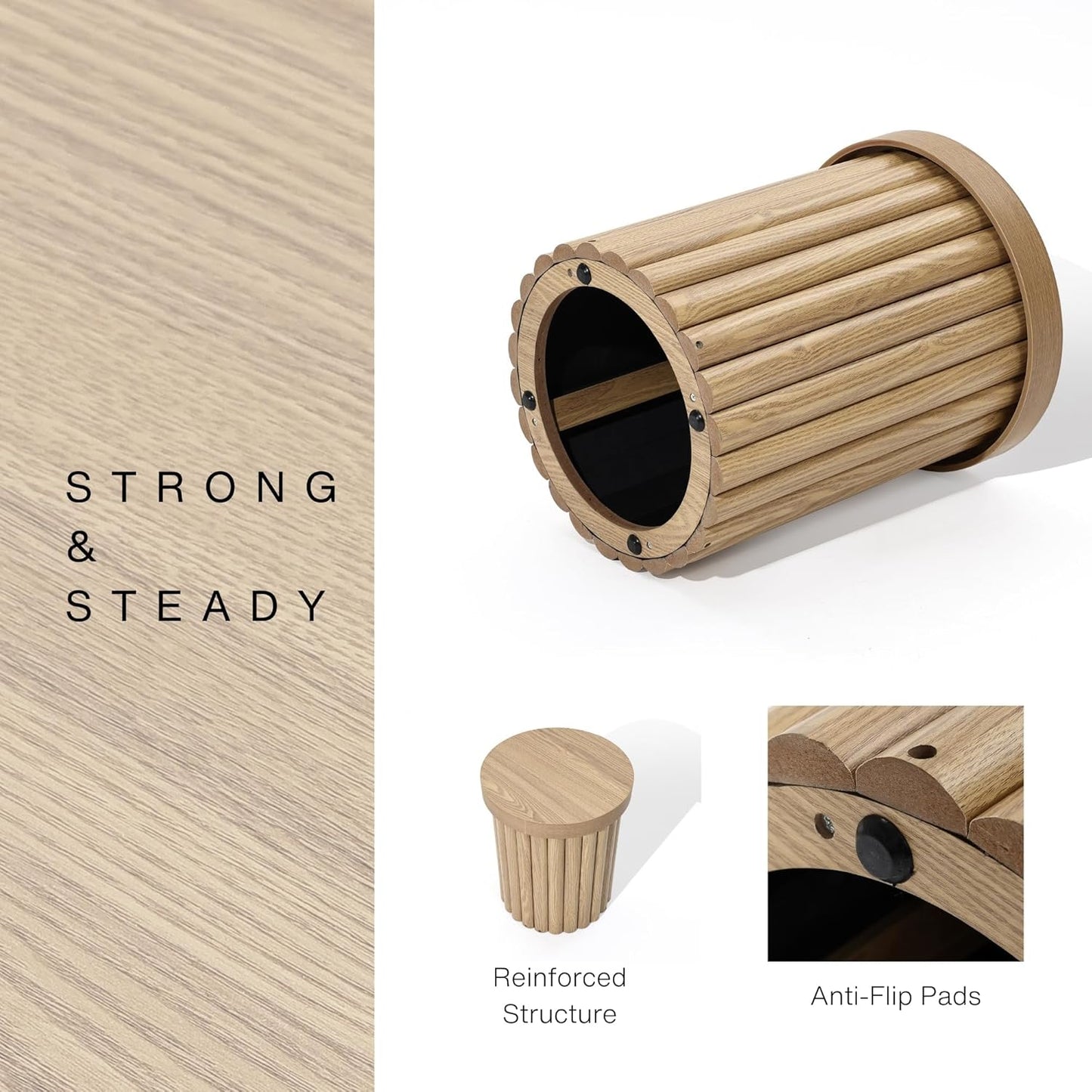 LuxenHome Wood Round Side Table, 19" Fluted End Table for Small Spaces, Mid Century Modern Wooden Accent Tables, Small Bedside Table, Couch Side Table, Nightstand for Living Room Bedroom Couch