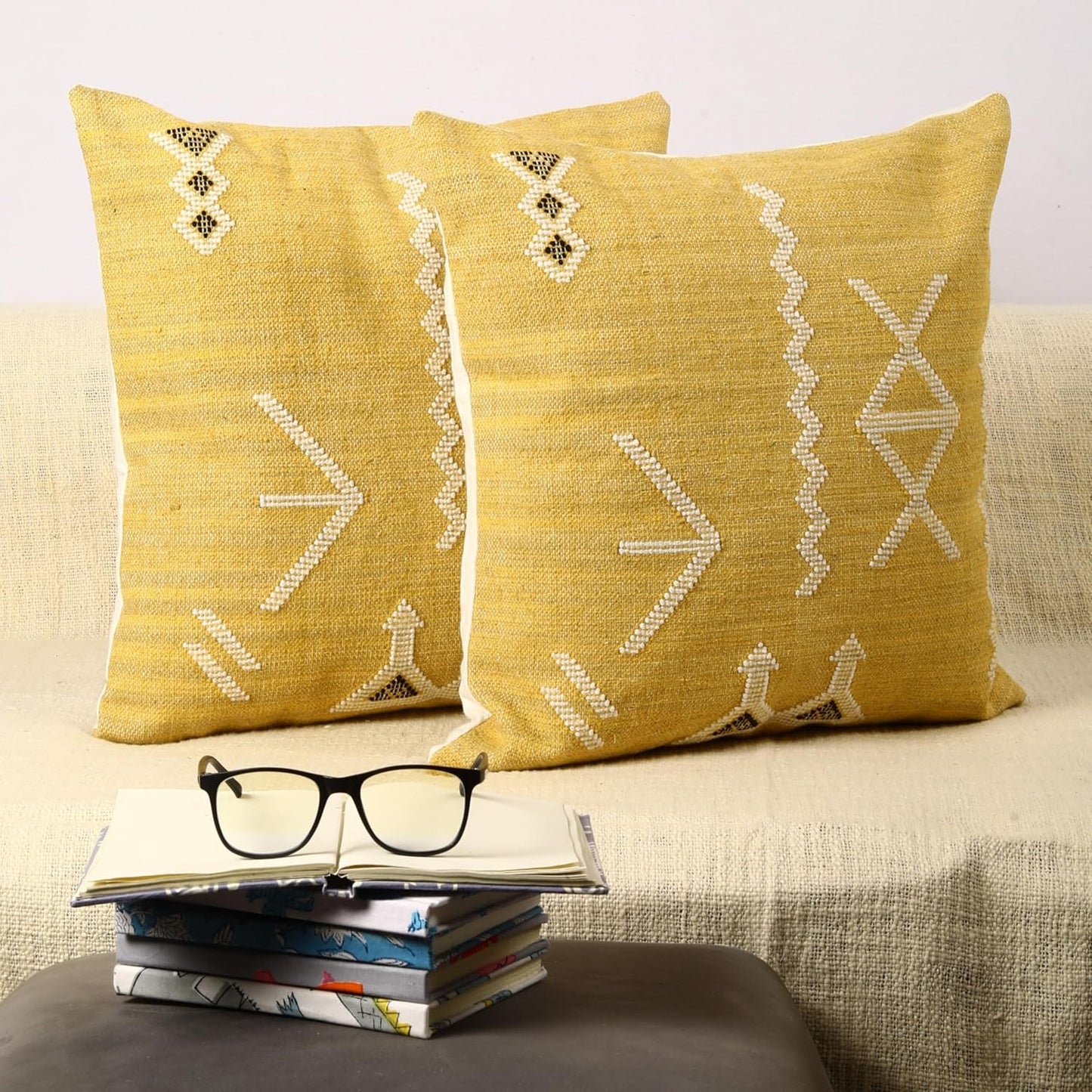 Trade Star Set of 2 Kilim Cushion Cover Handloomed Rug Decorative Cushion case 70% Jute 30% Wool Pillow Shams 18x18 Inches Handwoven Designer Pillowcase (Kilim 11)