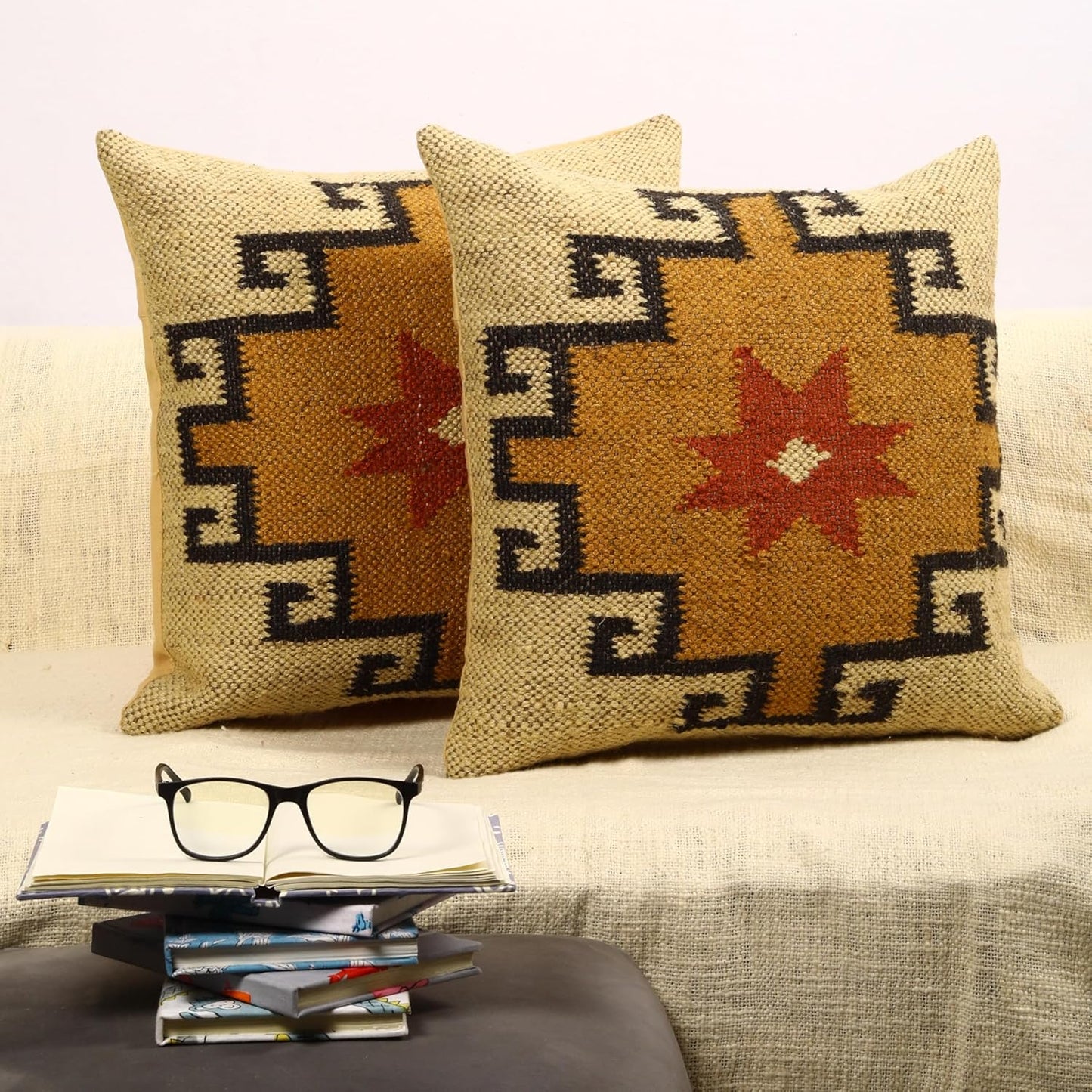 Trade Star Set of 2 Kilim Cushion Cover Handloomed Rug Decorative Cushion case 70% Jute 30% Wool Pillow Shams 18x18 Inches Handwoven Designer Pillowcase (Kilim 11)