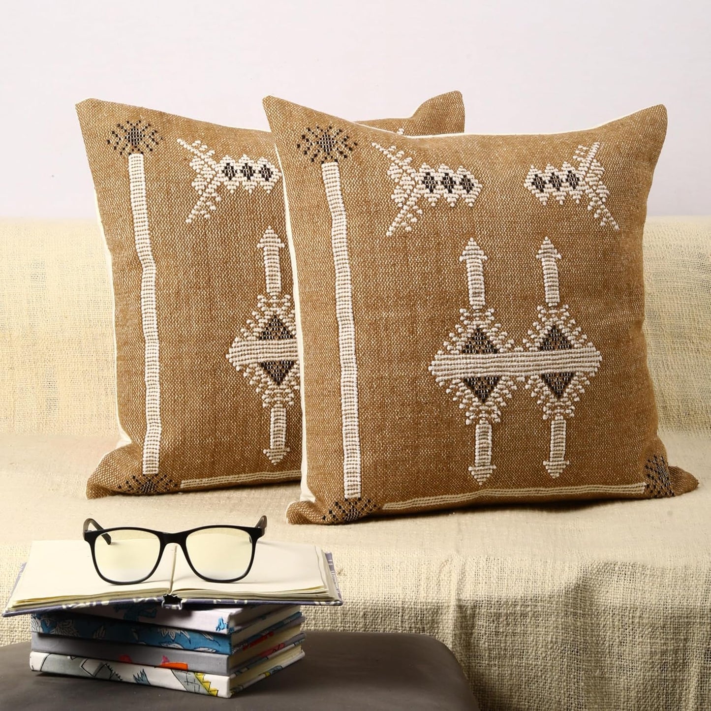 Trade Star Set of 2 Kilim Cushion Cover Handloomed Rug Decorative Cushion case 70% Jute 30% Wool Pillow Shams 18x18 Inches Handwoven Designer Pillowcase (Kilim 11)