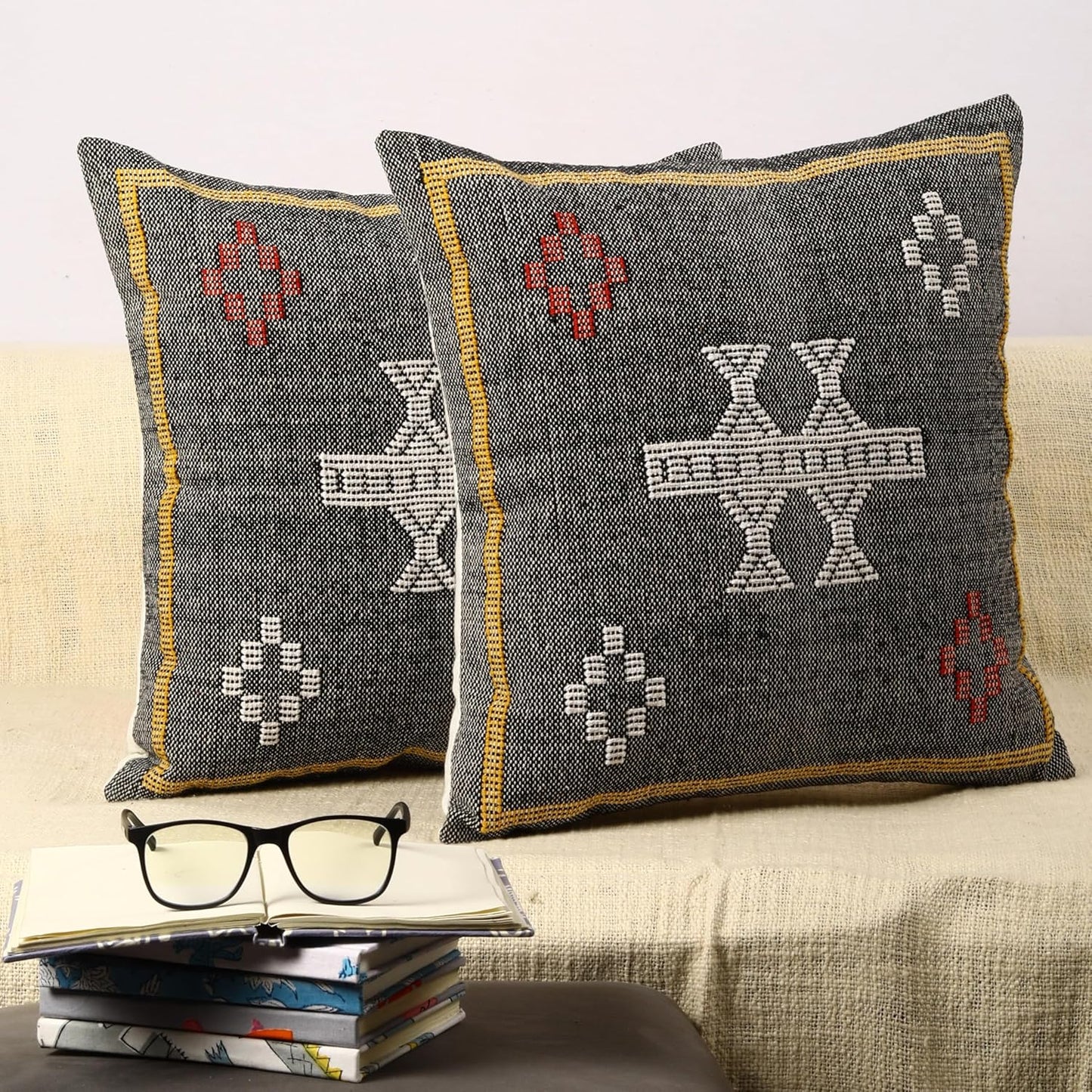 Trade Star Set of 2 Kilim Cushion Cover Handloomed Rug Decorative Cushion case 70% Jute 30% Wool Pillow Shams 18x18 Inches Handwoven Designer Pillowcase (Kilim 11)